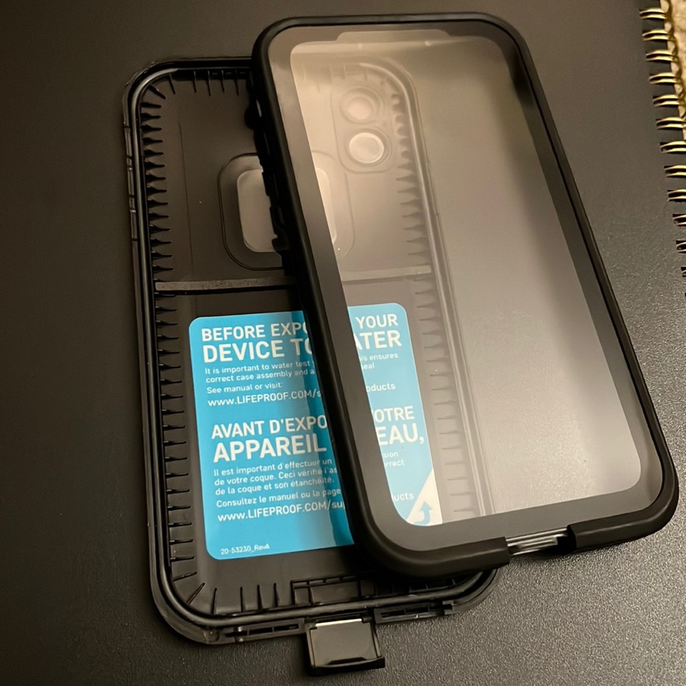 Black and grey iPhone XR Lifeproof case.